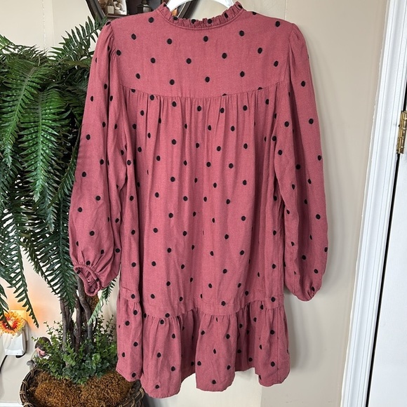 ZARA Mauve Polka Dot Long Balloon Sleeve Ruffle Smock Mini Dress Drop Waist - Picture 10 of 14